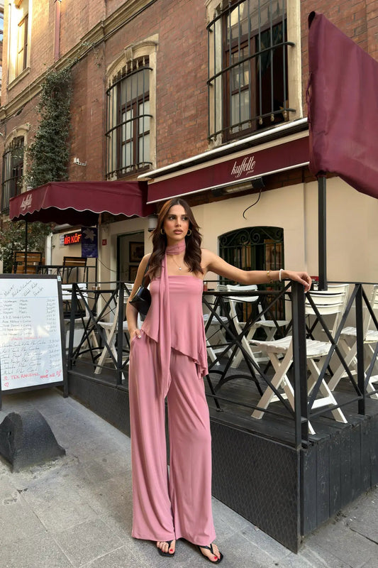 ASYMMETRIC CUT DAMSON SCARF SET