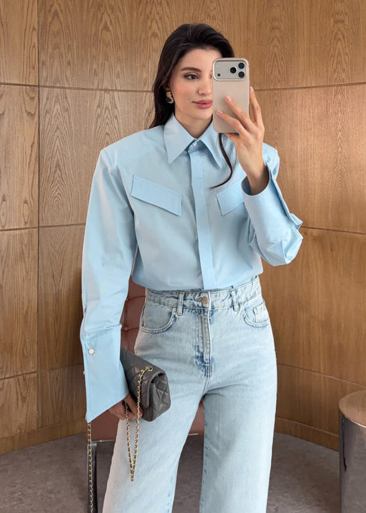 BUTTON-UP WITH PADDED SHOULDER SHIRT