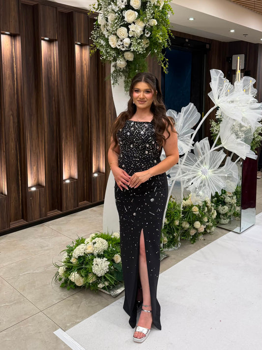 Luxury Strapless Stone Evening Dress
