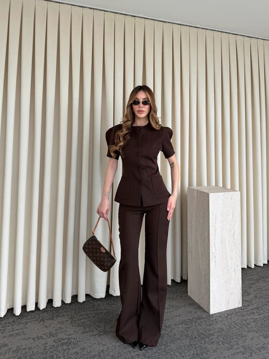 BROWN BALLOON SLEEVE SET