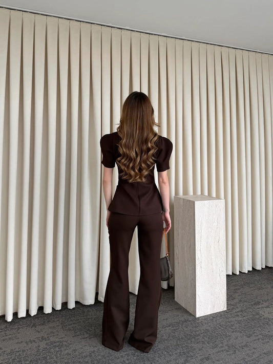 BROWN BALLOON SLEEVE SET
