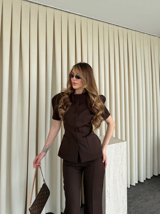 BROWN BALLOON SLEEVE SET