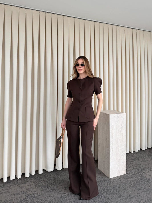 BROWN BALLOON SLEEVE SET