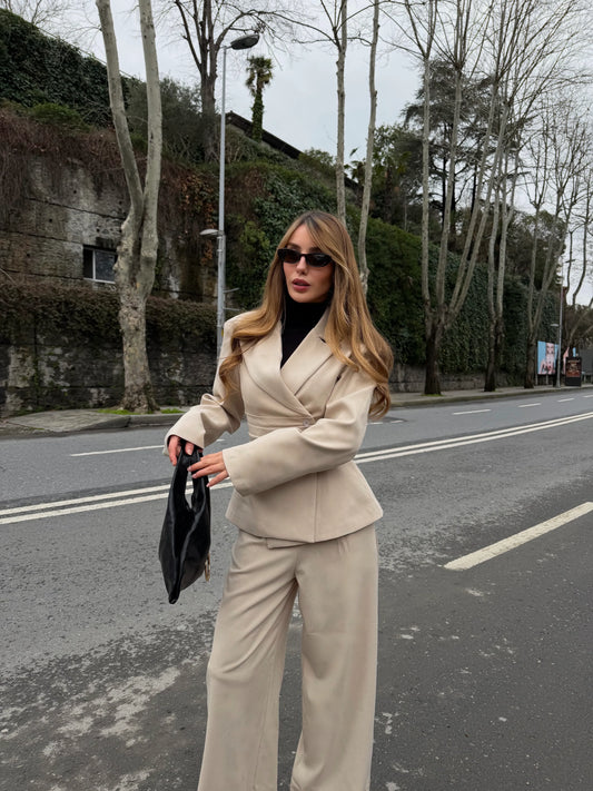 Beige 4-Button Side Suit