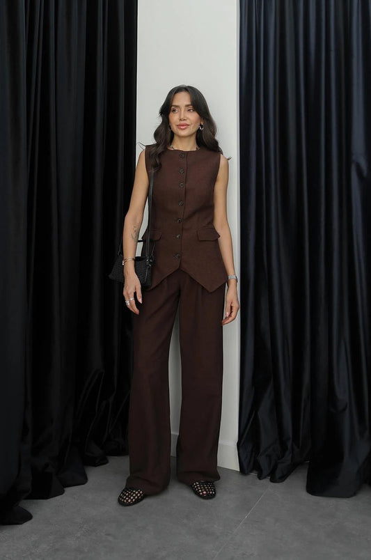 بدلة كتان فاخرة بحزام خلفي