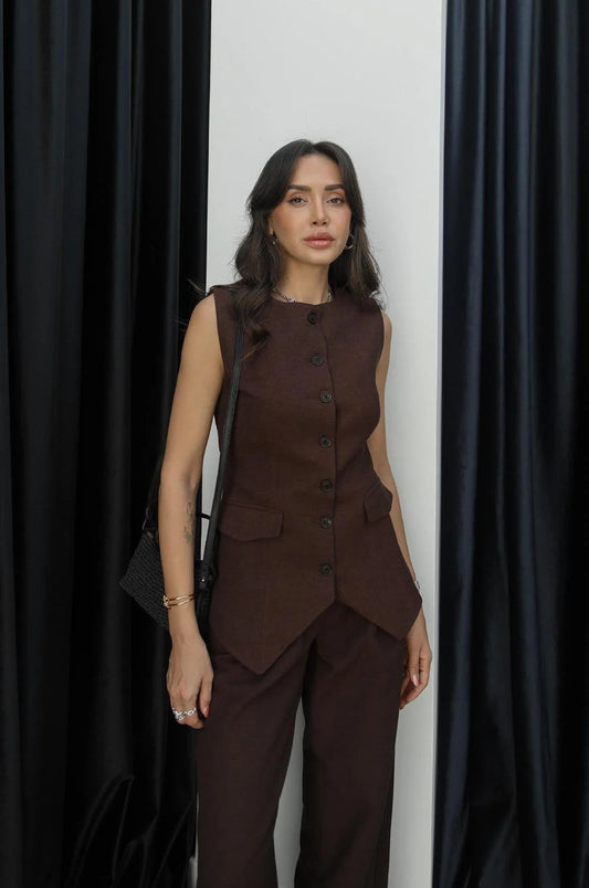 بدلة كتان فاخرة بحزام خلفي