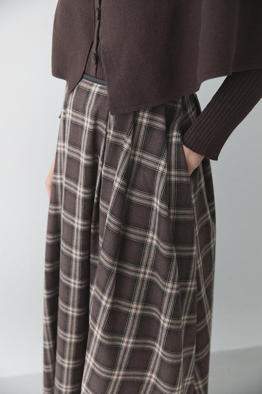 PLAID PATTERNED MIDI SKIRT