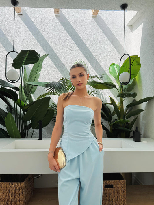 Kalias Strapless Asymmetrical Cut Suit