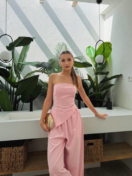Kalias Strapless Asymmetrical Cut Suit