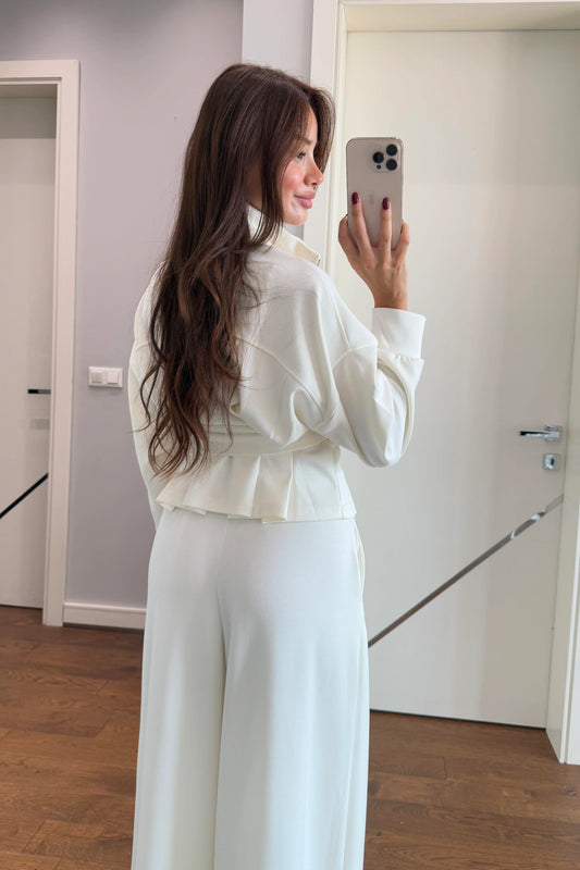 طقم واسع الساقين بتفاصيل حزام