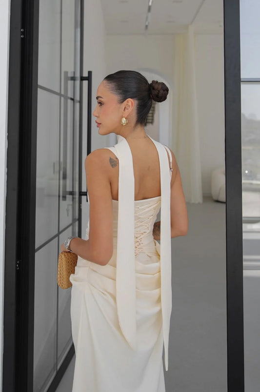 Beige Piran Long with Back Buckle and Scarf Dress
