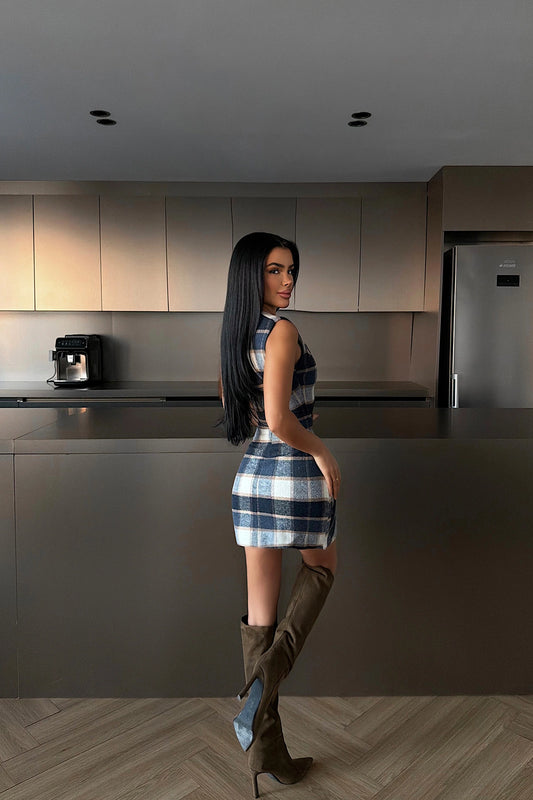 Navy Vera Plaid Dress