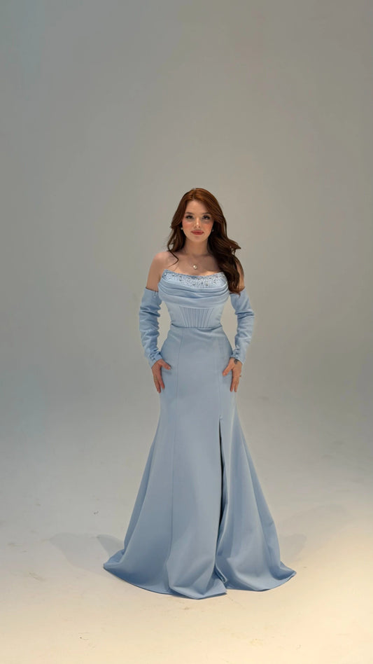 Lina's Embellished Evening in Baby Blue Dress