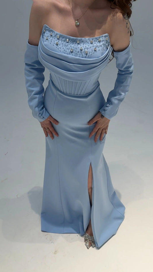 Lina's Embellished Evening in Baby Blue Dress