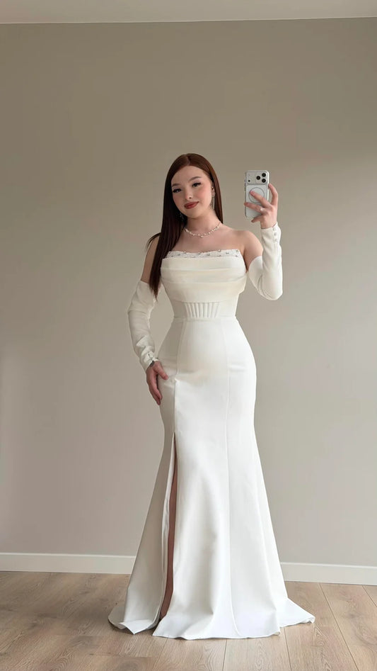 Lina's Embellished Evening in White Dress