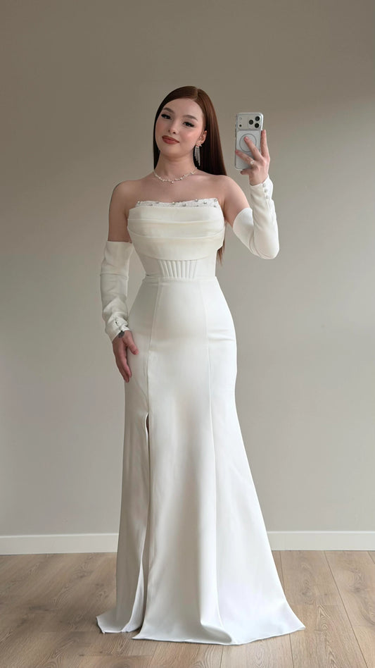 Lina's Embellished Evening in White Dress