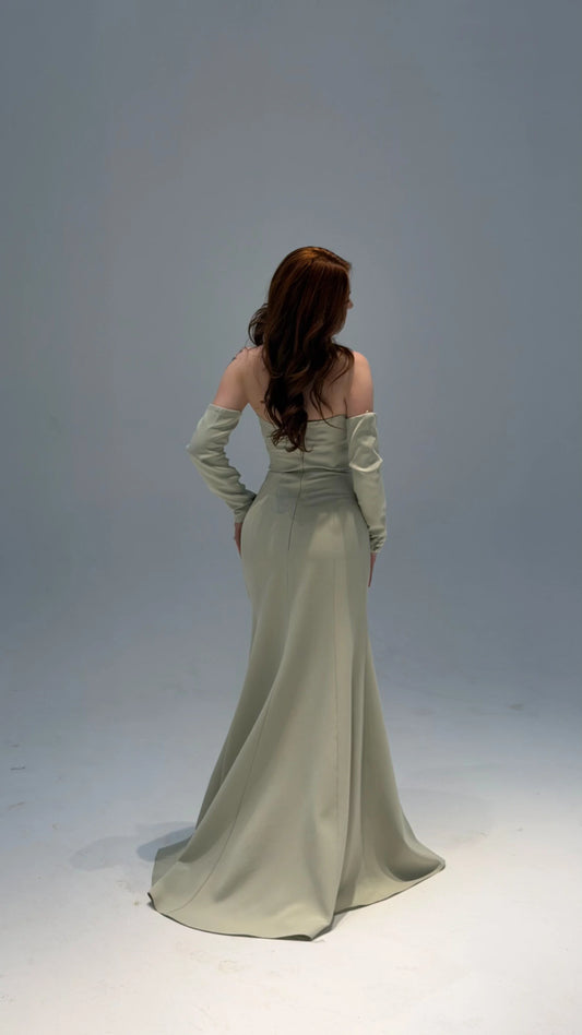 Lina's Embellished Evening in Pistachio Green Dress