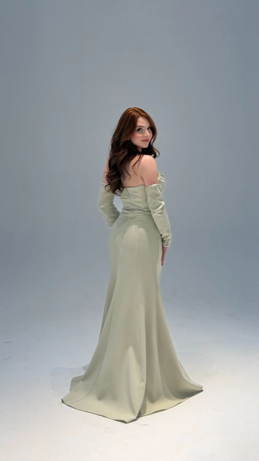 Lina's Embellished Evening in Pistachio Green Dress