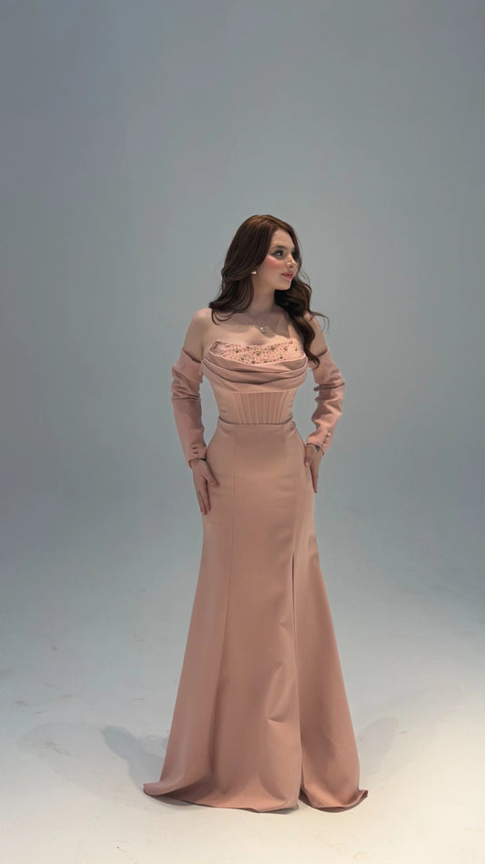 Lina's Embellished Evening in Powder Pink Dress