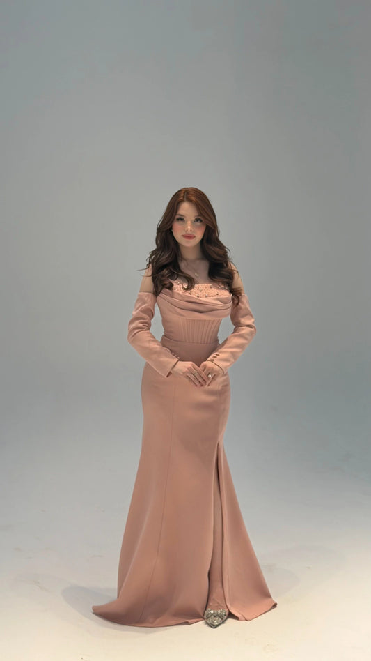 Lina's Embellished Evening in Powder Pink Dress