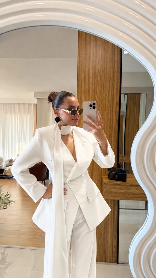 Waist-Fitting White Suit