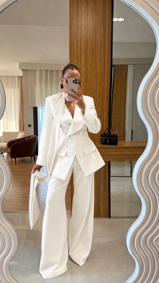 Waist-Fitting White Suit