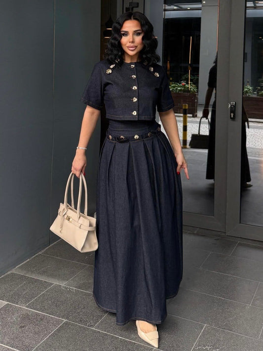 Gold Buttoned 3-Piece Designer Denim Set