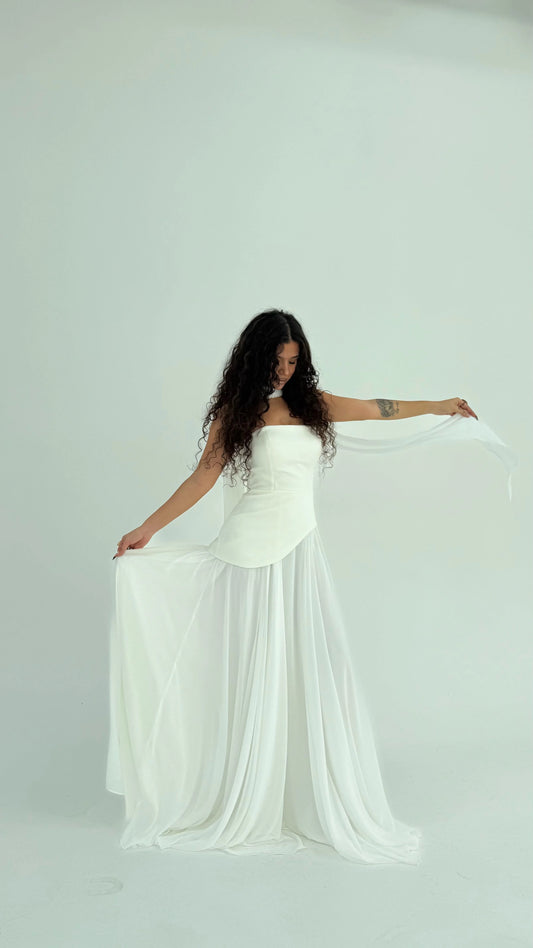 Luna Chiffon Evening with Scarf White Dress
