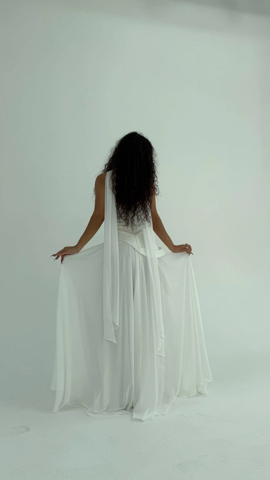 Luna Chiffon Evening with Scarf White Dress