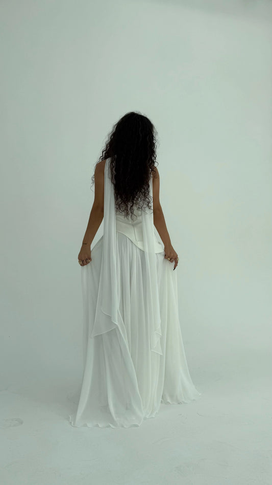 Luna Chiffon Evening with Scarf White Dress