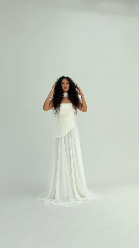 Luna Chiffon Evening with Scarf White Dress