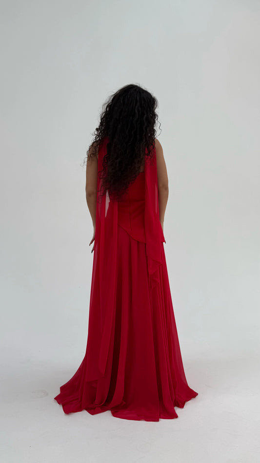 Luna Chiffon Evening with Scarf Red Dress