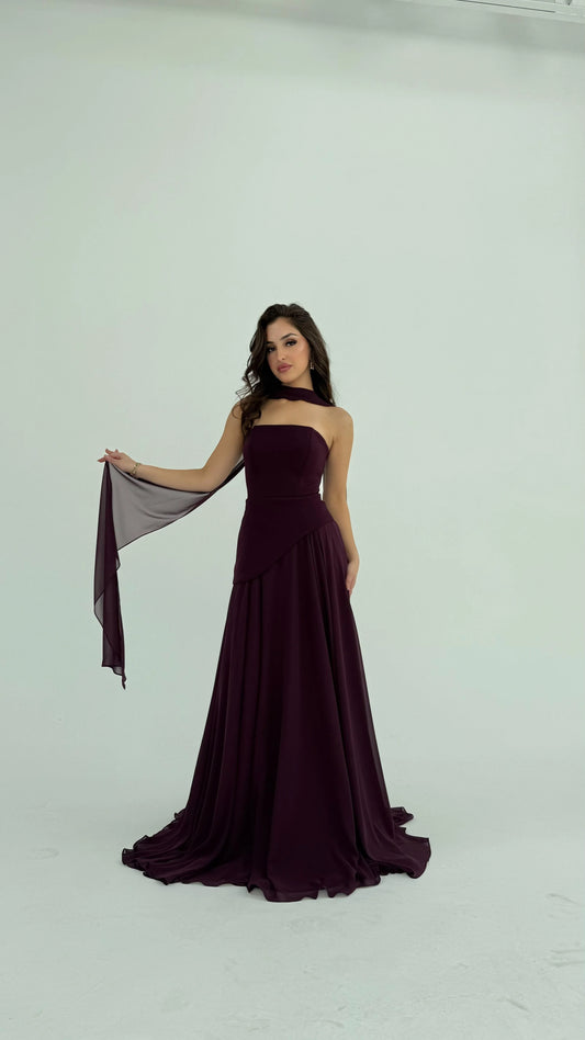 Luna Chiffon Evening with Scarf Purple Dress