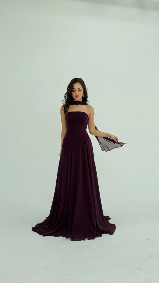 Luna Chiffon Evening with Scarf Purple Dress
