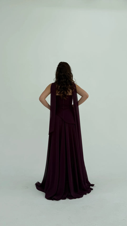 Luna Chiffon Evening with Scarf Purple Dress