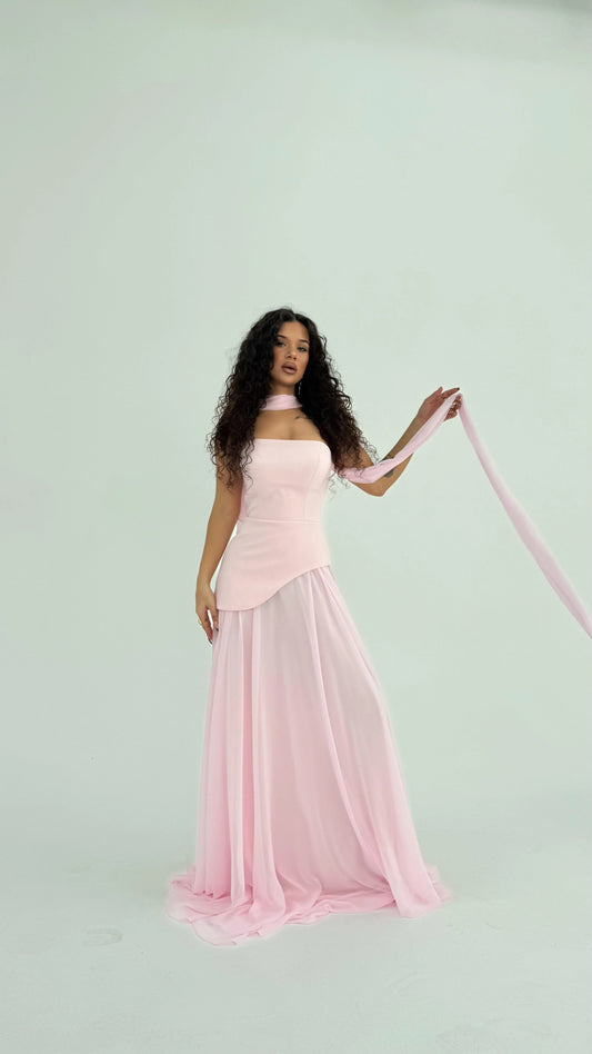 Luna Chiffon Evening with Scarf Pink Dress