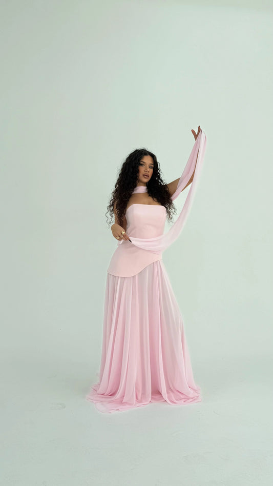 Luna Chiffon Evening with Scarf Pink Dress