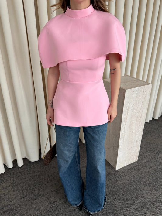 Pink Blouse With Cape Detail On The Collar