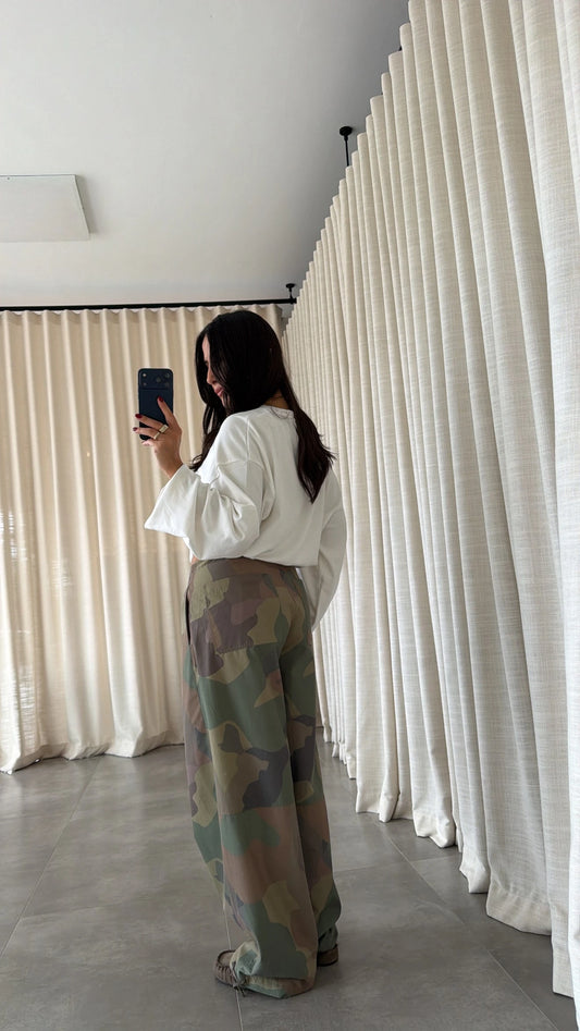 Camouflage Wide-Leg Cargo Pants