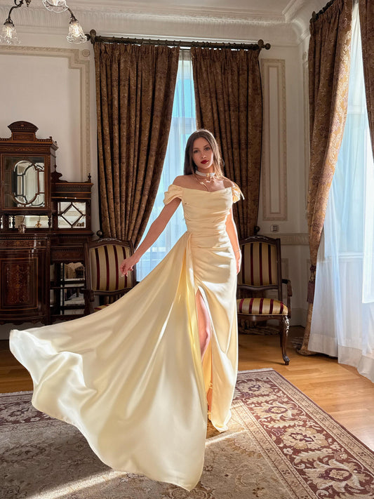 Musa Slit Detail Balloon Sleeve Evening Dress