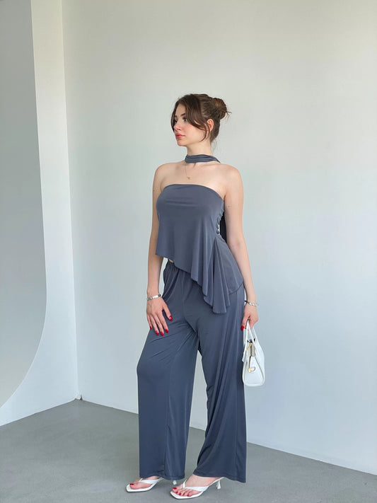 ASYMMETRIC CUT DAMSON SCARF SET