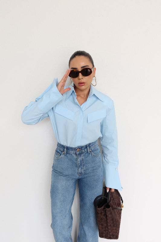 BUTTON-UP WITH PADDED SHOULDER SHIRT