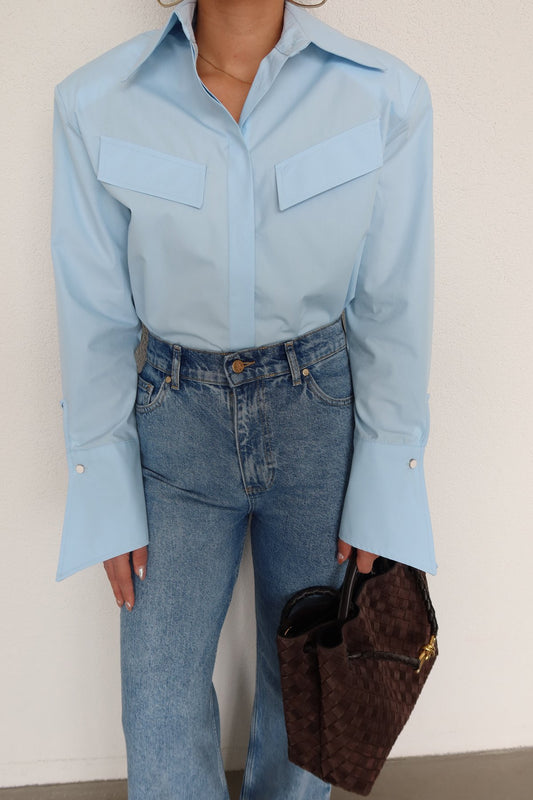 BUTTON-UP WITH PADDED SHOULDER SHIRT