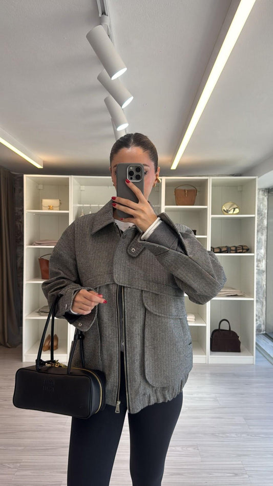 جاكيت بومبر كبير الحجم بجيوب واسعة