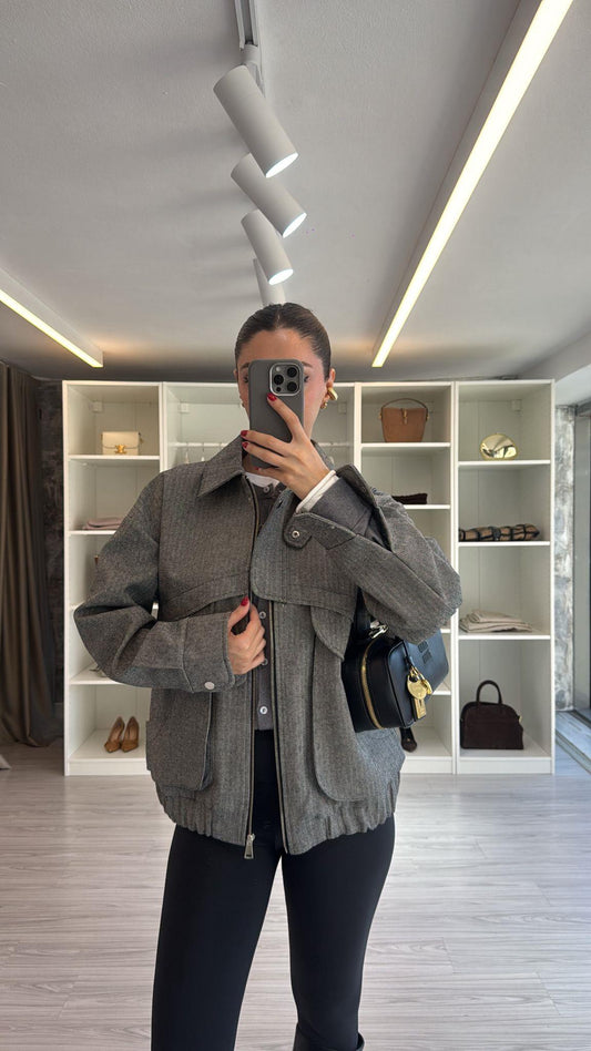 جاكيت بومبر كبير الحجم بجيوب واسعة