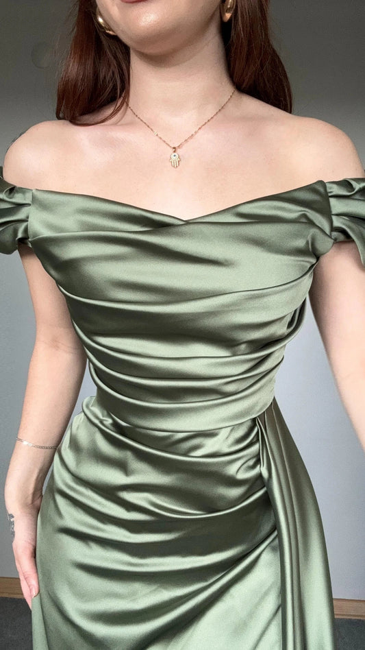 Musa Slit Detail Balloon Sleeve Evening Dress