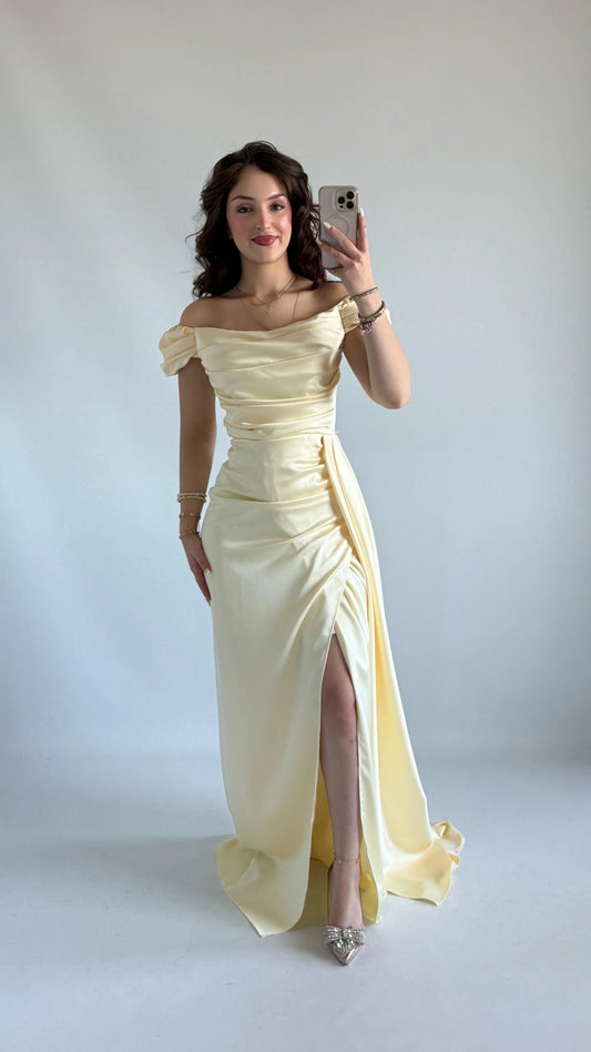 Musa Slit Detail Balloon Sleeve Evening Dress