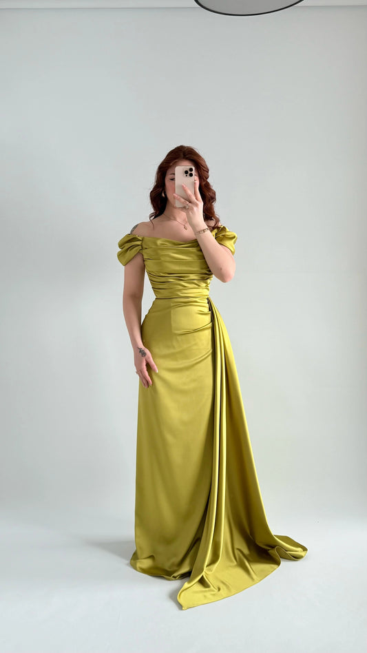 Musa Slit Detail Balloon Sleeve Evening Dress