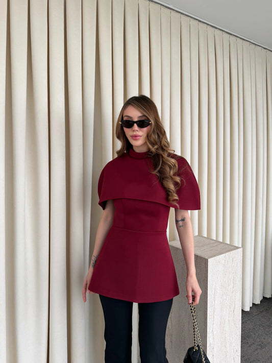 Bordo Blouse With Cape Detail On The Collar