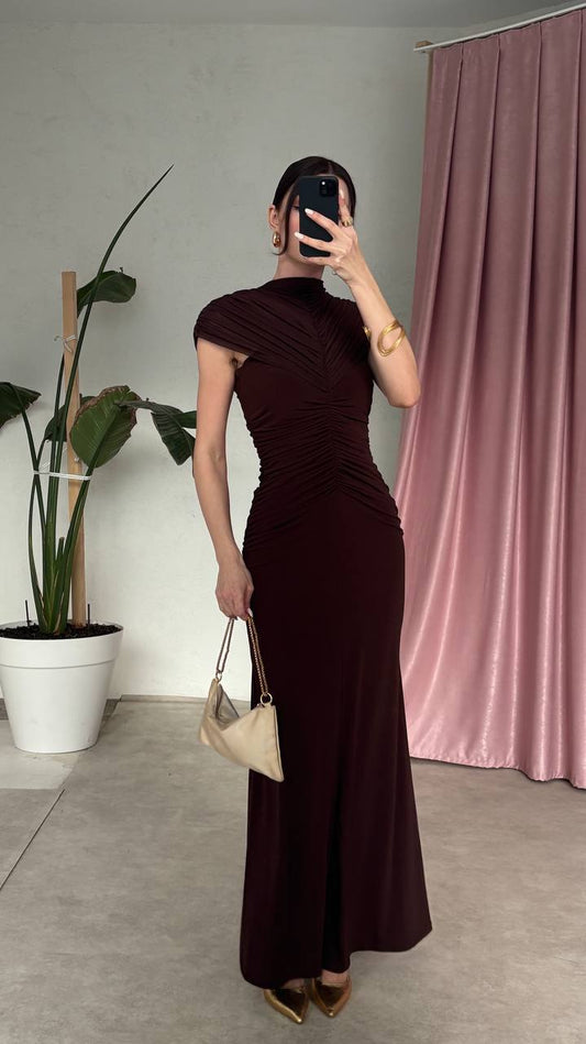 Brown Luna Drape Maxi Dress